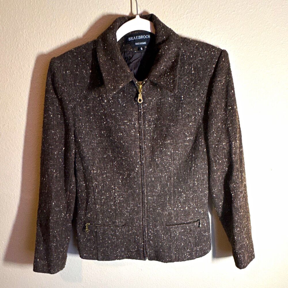 Braebrook Women’s Gray Tweed Pattern Zip Front Lined Pocket Jacket Size S